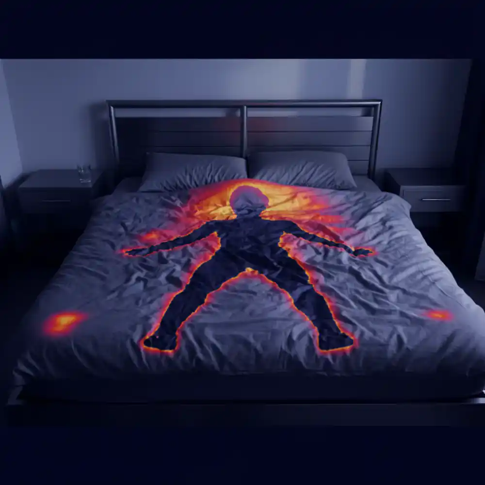Thermal imaging showing heat dissipation on the bed surface