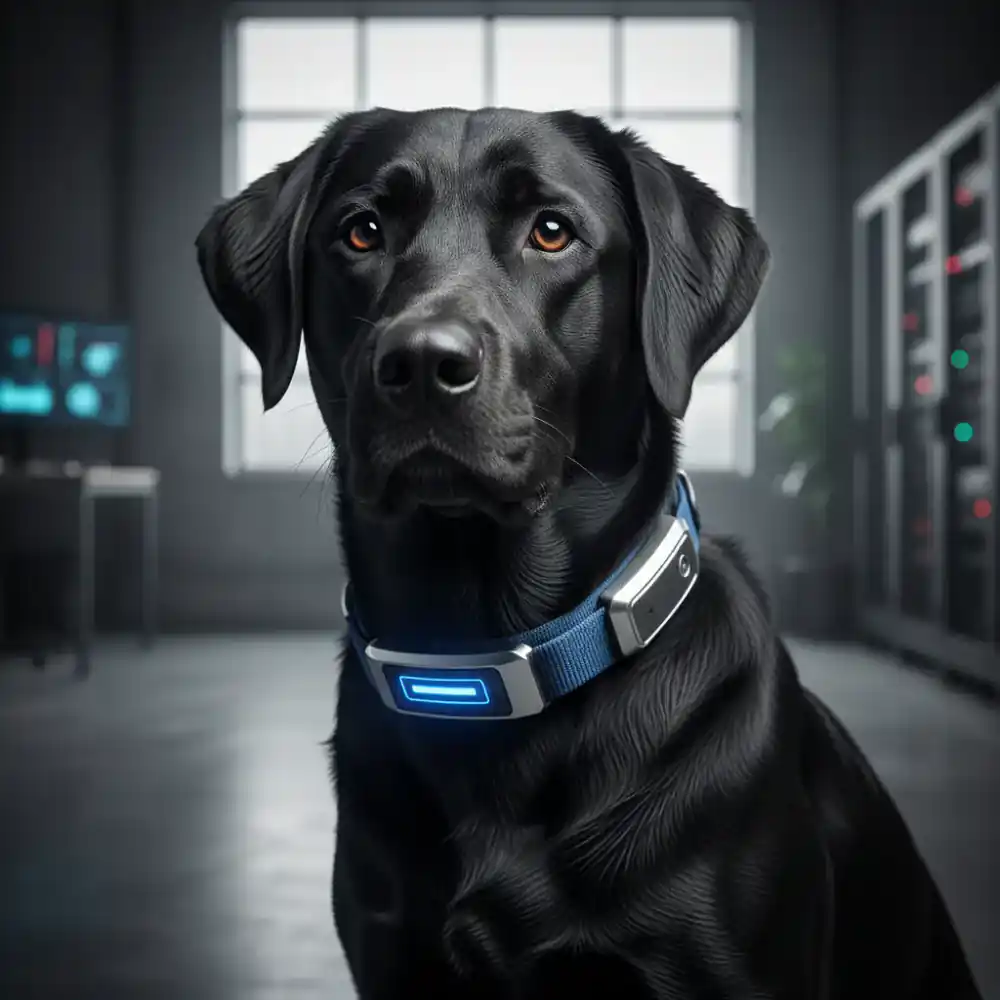 Dog wearing smart activity tracker collar