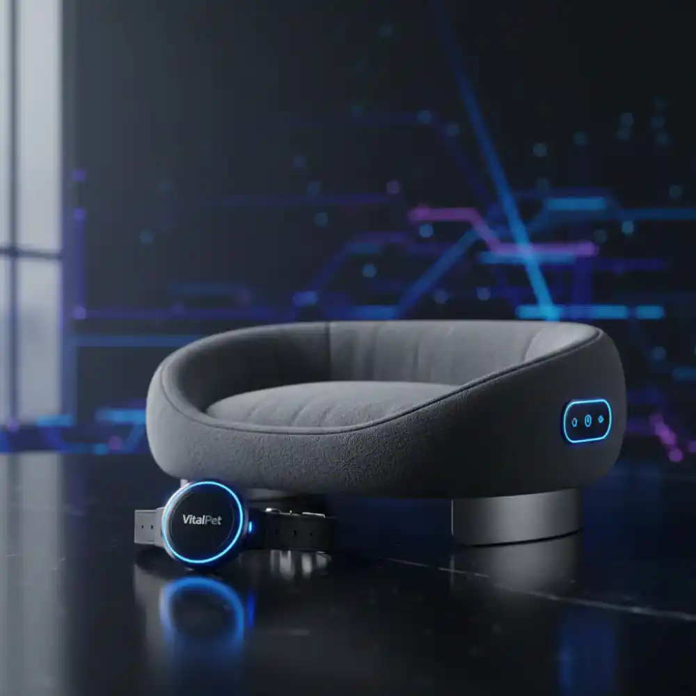 VitalPet ecosystem devices including tracker and smart bed